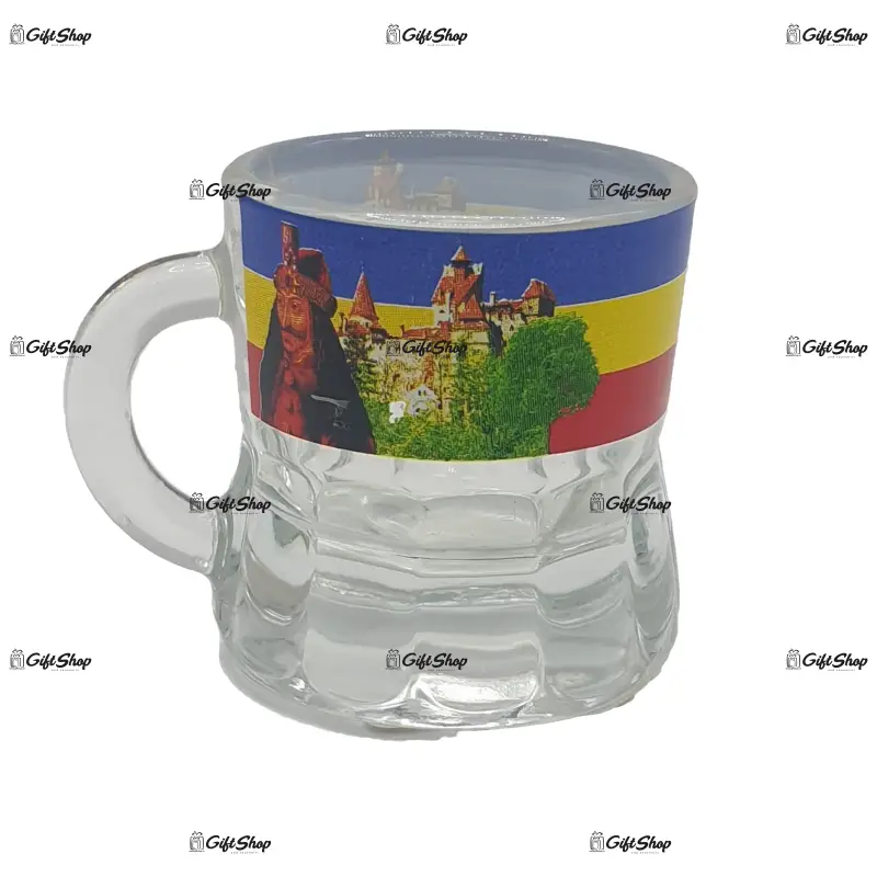 Castelul bran, vlad tepes, stema, set 6 pahare pentru lichior/snaps realizat din sticla
